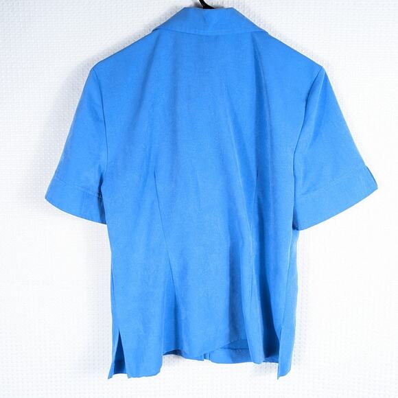 MHM Melissa Harper Petite 8P Blue Two Piece Set Shirt Pants Embellished Floral - Picture 3 of 6